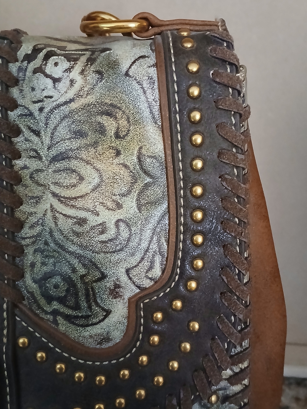 Montana West Brown Floral-Print Studded Backpack - Picture 2 of 5